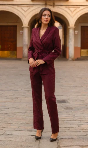 Traje Brocado Borgoña